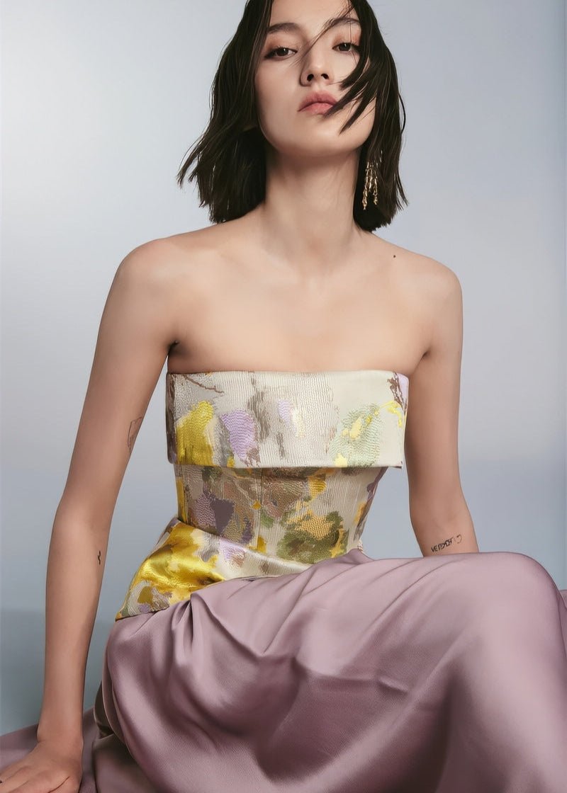 Off shoulder Classic gold top & maxi skirt - Vera Lumina