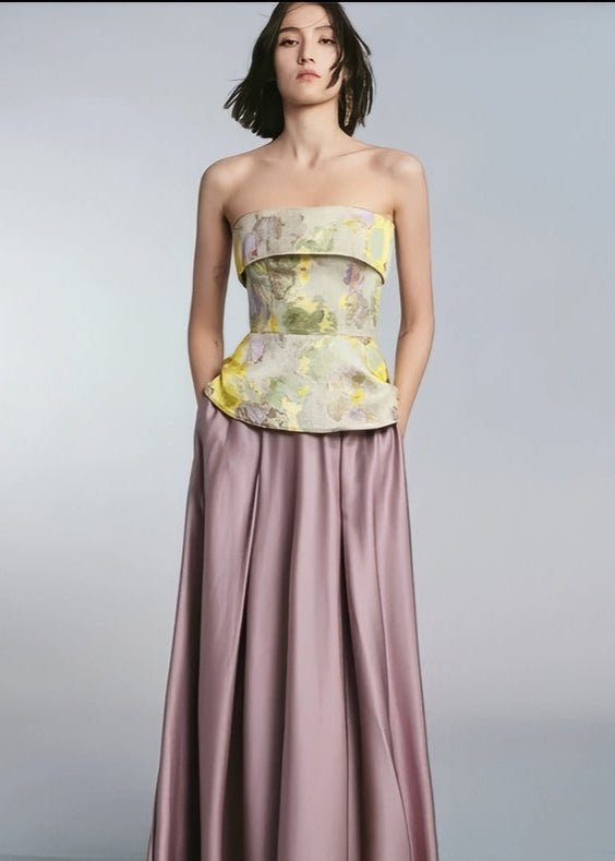 Off shoulder Classic gold top & maxi skirt - Vera Lumina