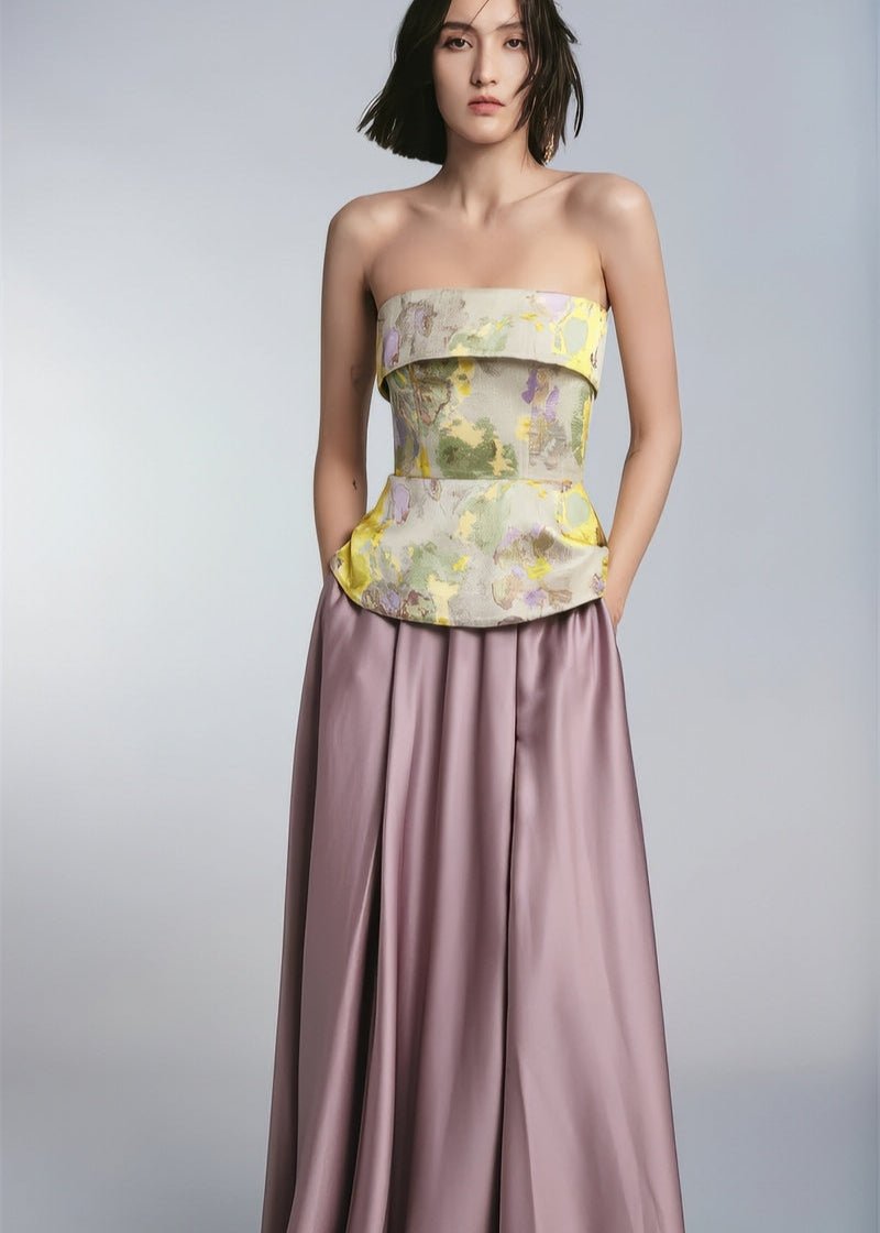 Off shoulder Classic gold top & maxi skirt - Vera Lumina