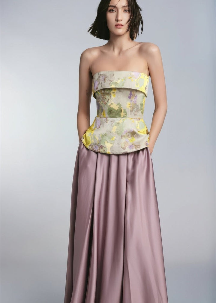 Off shoulder Classic gold top & maxi skirt - Vera Lumina