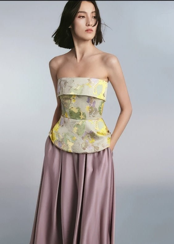 Off shoulder Classic gold top & maxi skirt - Vera Lumina