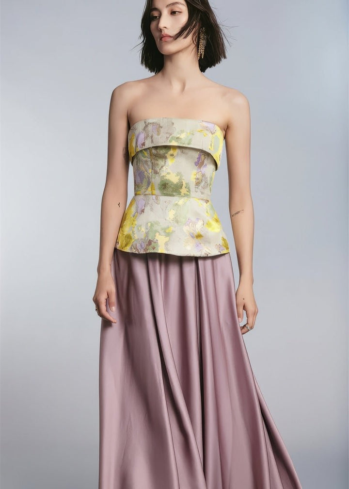 Off shoulder Classic gold top & maxi skirt - Vera Lumina