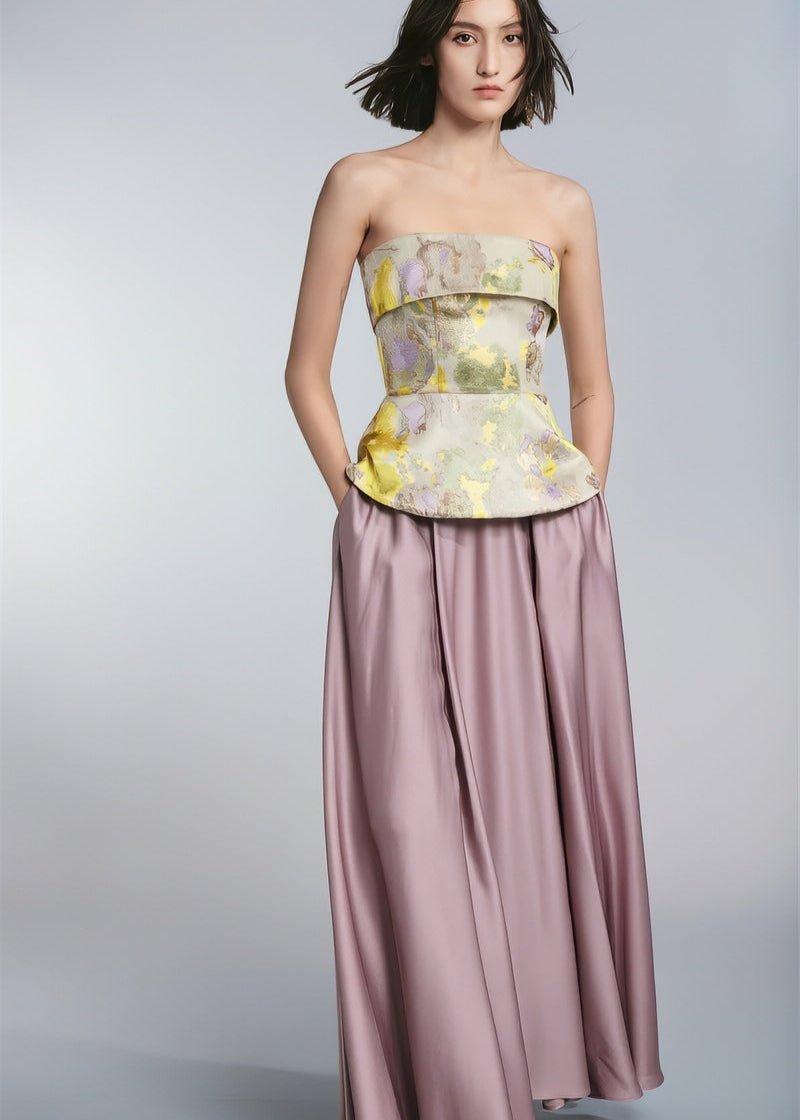 Off shoulder Classic gold top & maxi skirt - Vera Lumina