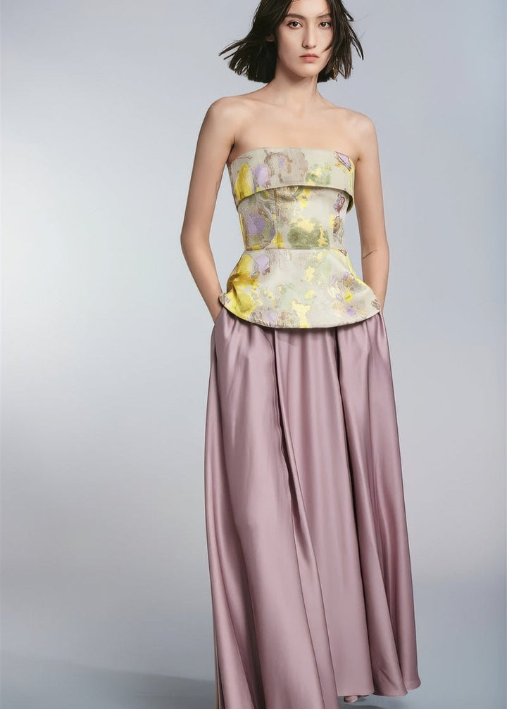 Off shoulder Classic gold top & maxi skirt - Vera Lumina