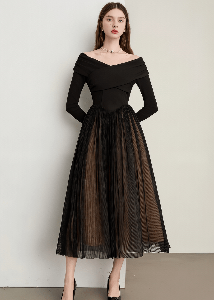 Off Shoulder Combination Dress - Vera Lumina