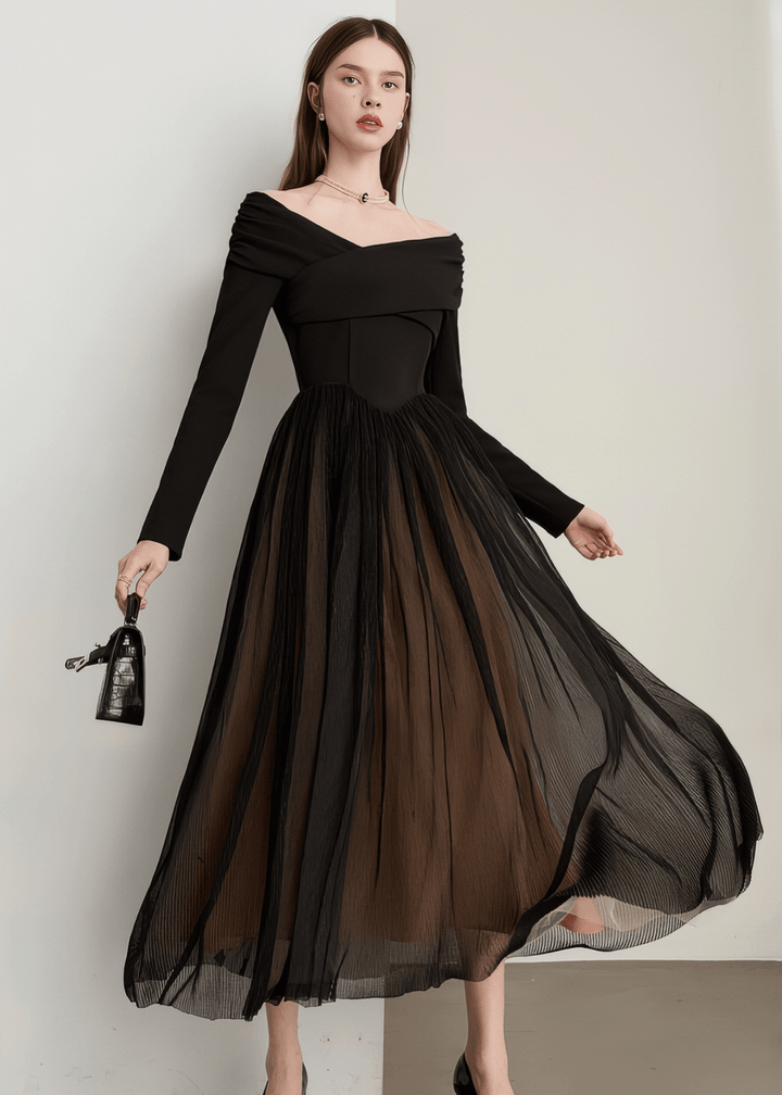 Off Shoulder Combination Dress - Vera Lumina