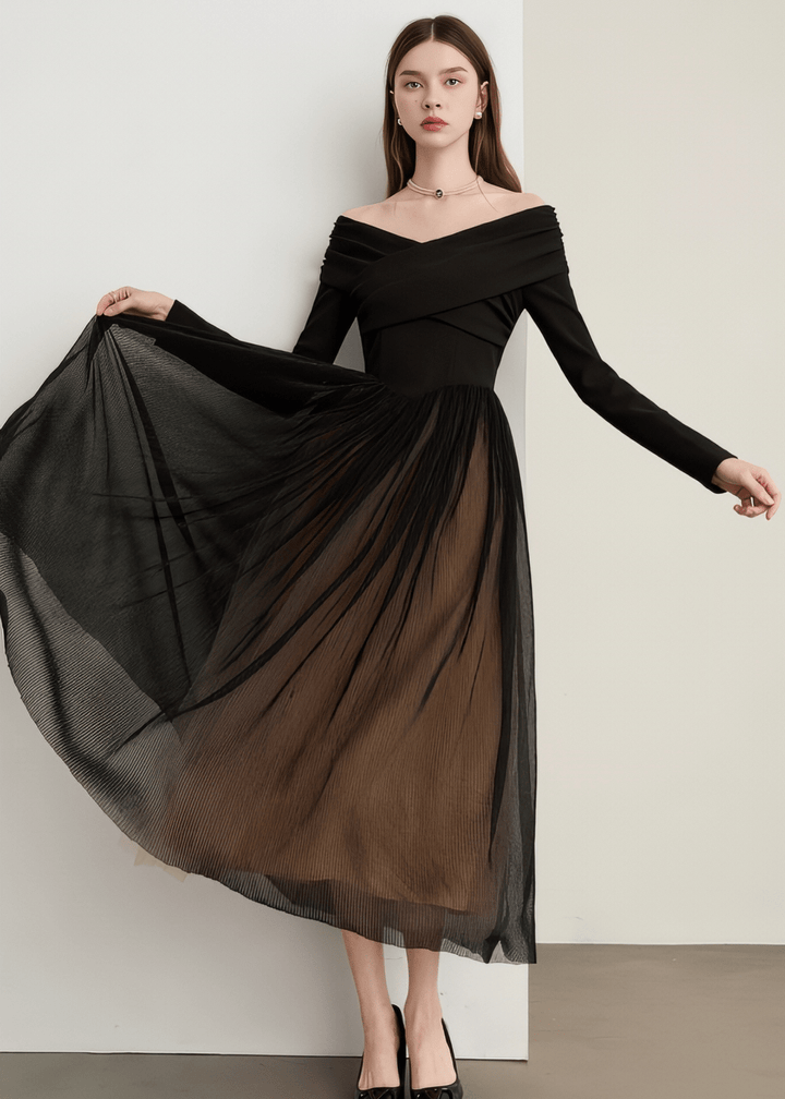 Off Shoulder Combination Dress - Vera Lumina