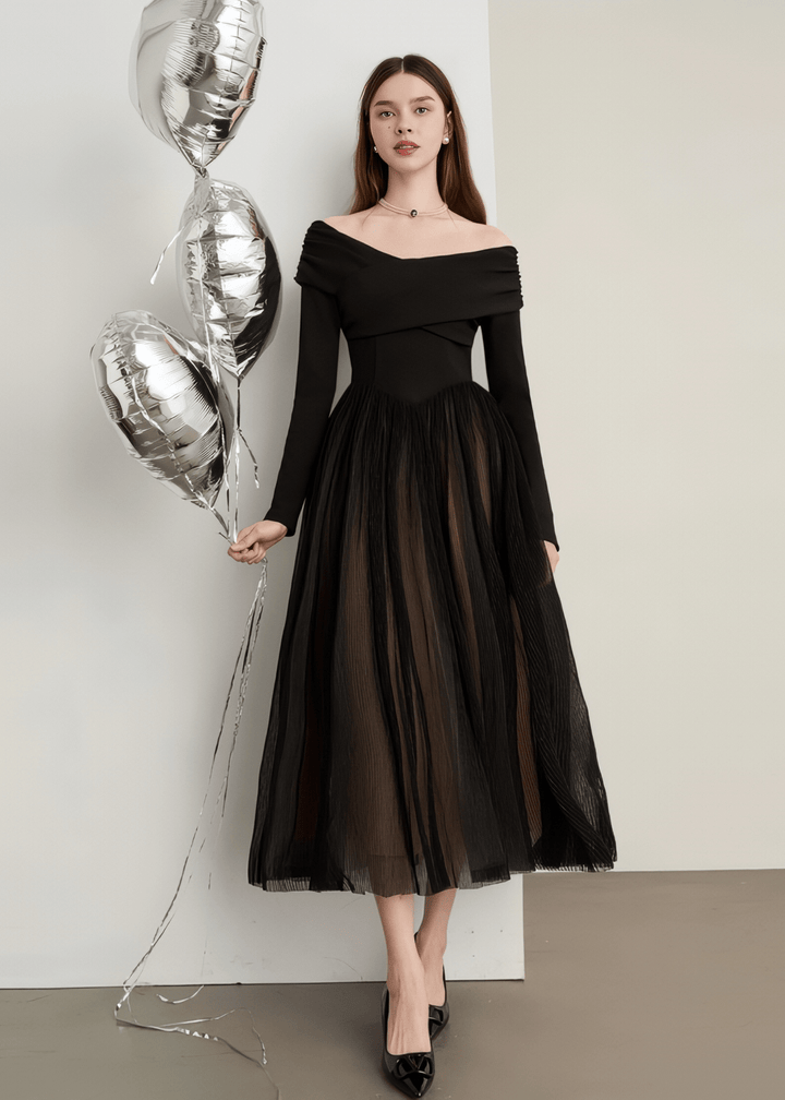 Off Shoulder Combination Dress - Vera Lumina