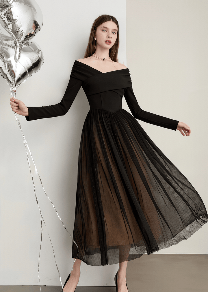 Off Shoulder Combination Dress - Vera Lumina