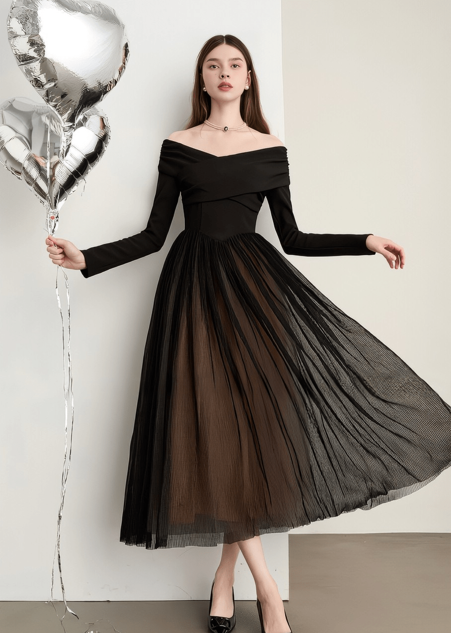 Off Shoulder Combination Dress - Vera Lumina