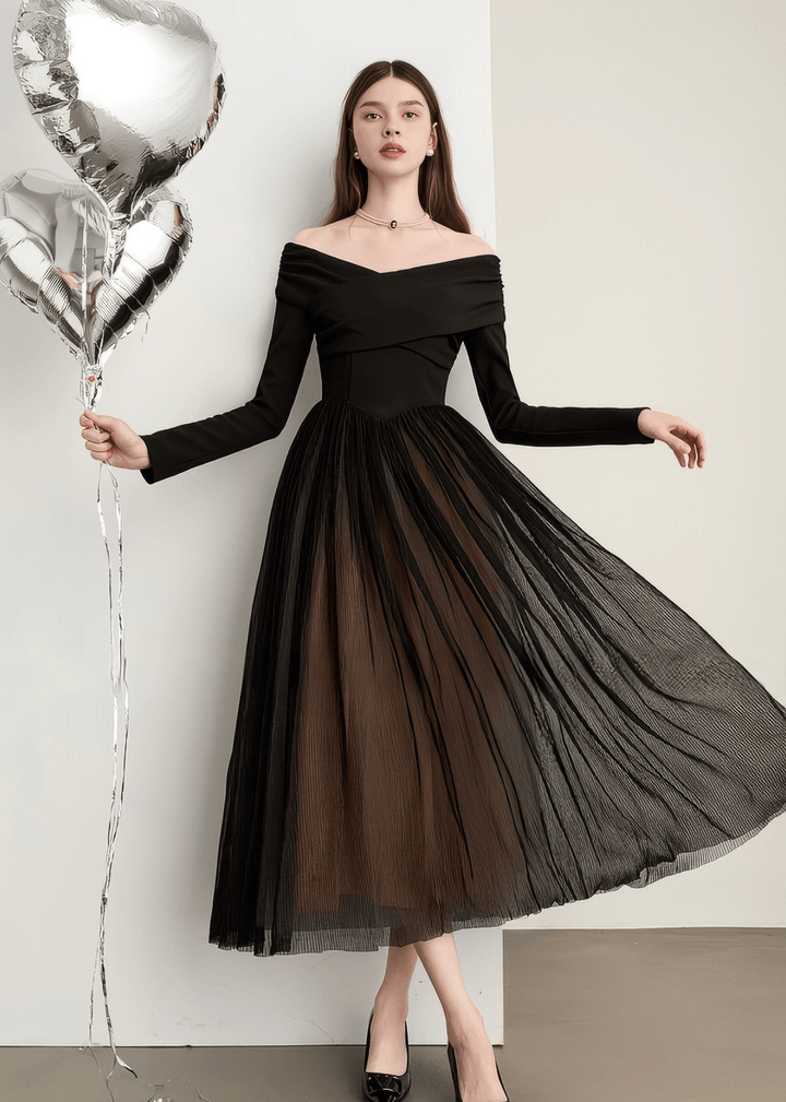Off Shoulder Combination Dress - Vera Lumina