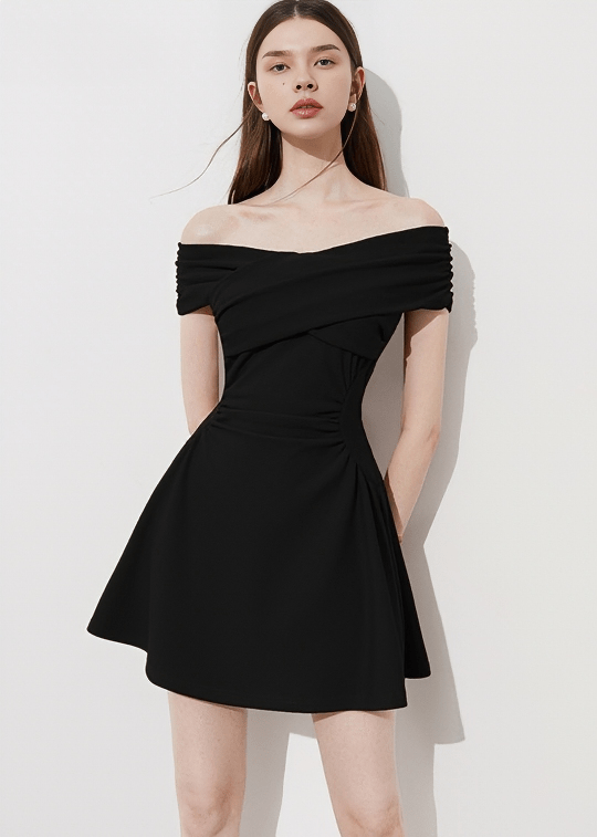 OFF SHOULDER CROSSOVER MINI DRESS - Vera Lumina