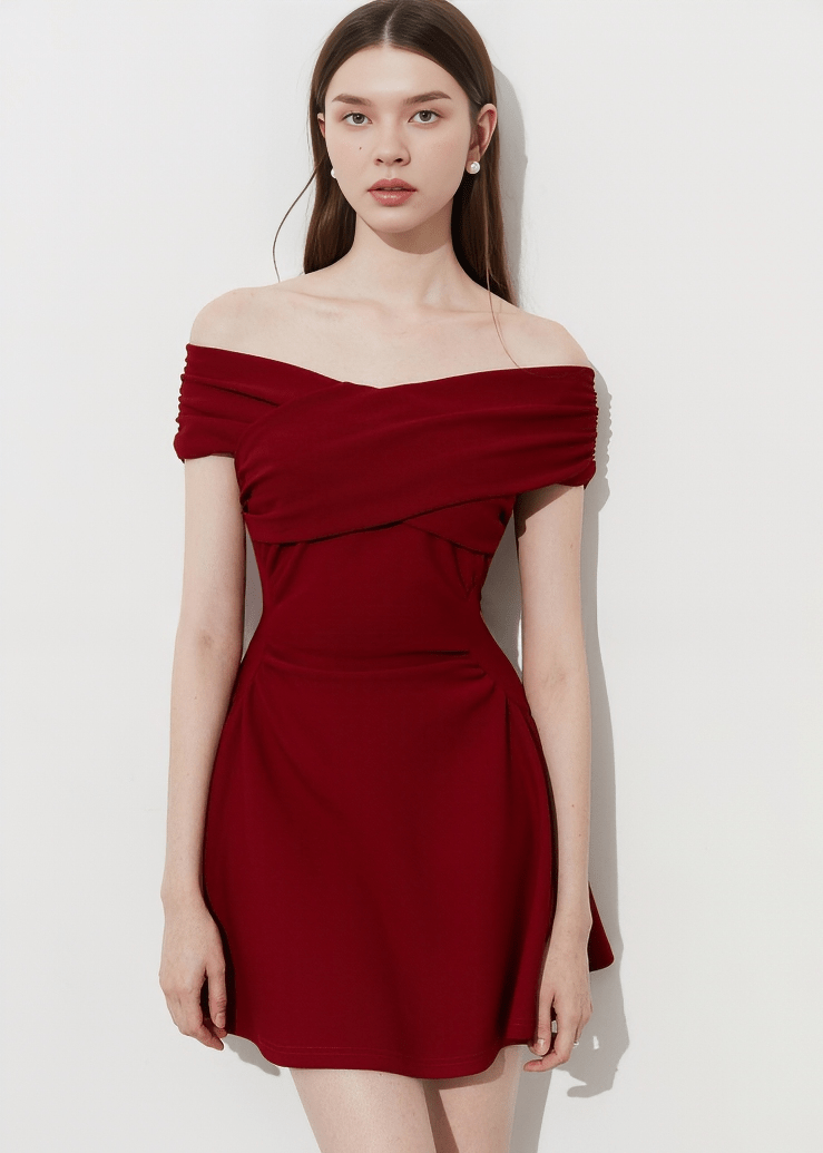 OFF SHOULDER CROSSOVER MINI DRESS - Vera Lumina
