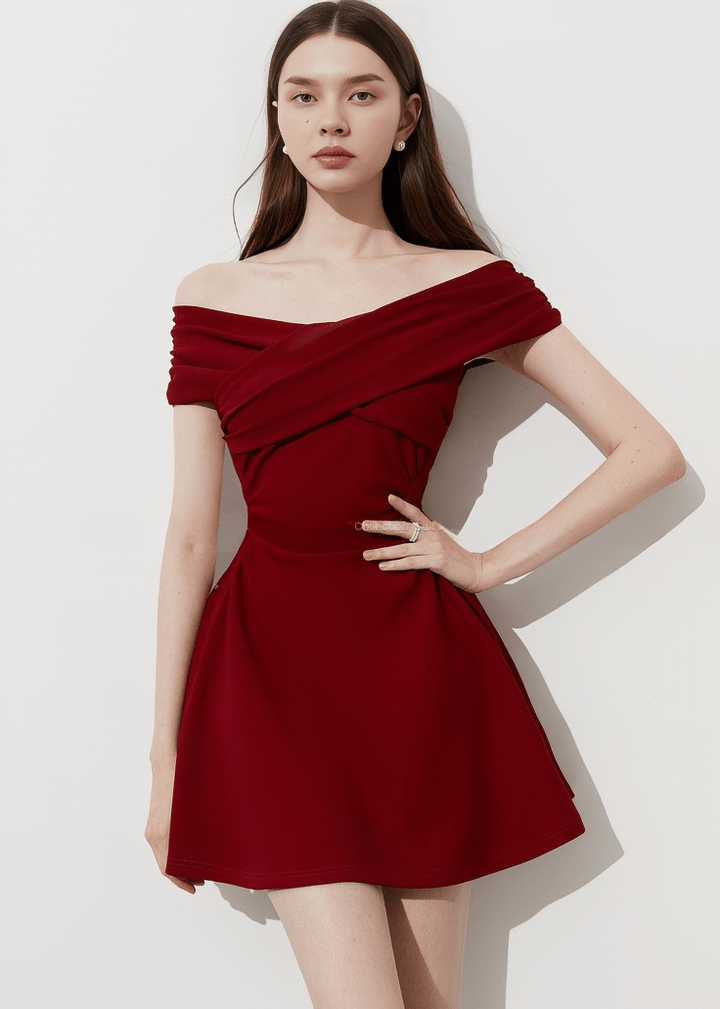 OFF SHOULDER CROSSOVER MINI DRESS - Vera Lumina