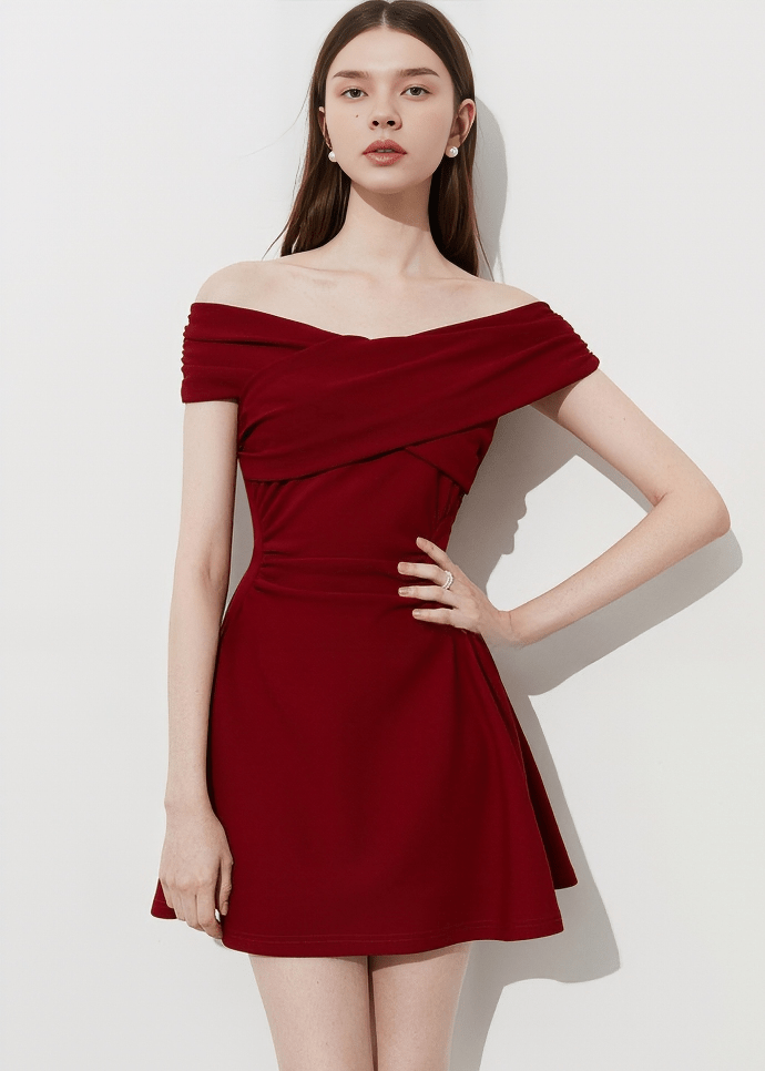 OFF SHOULDER CROSSOVER MINI DRESS - Vera Lumina