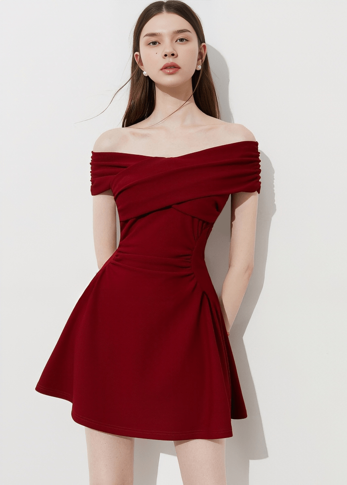 OFF SHOULDER CROSSOVER MINI DRESS - Vera Lumina