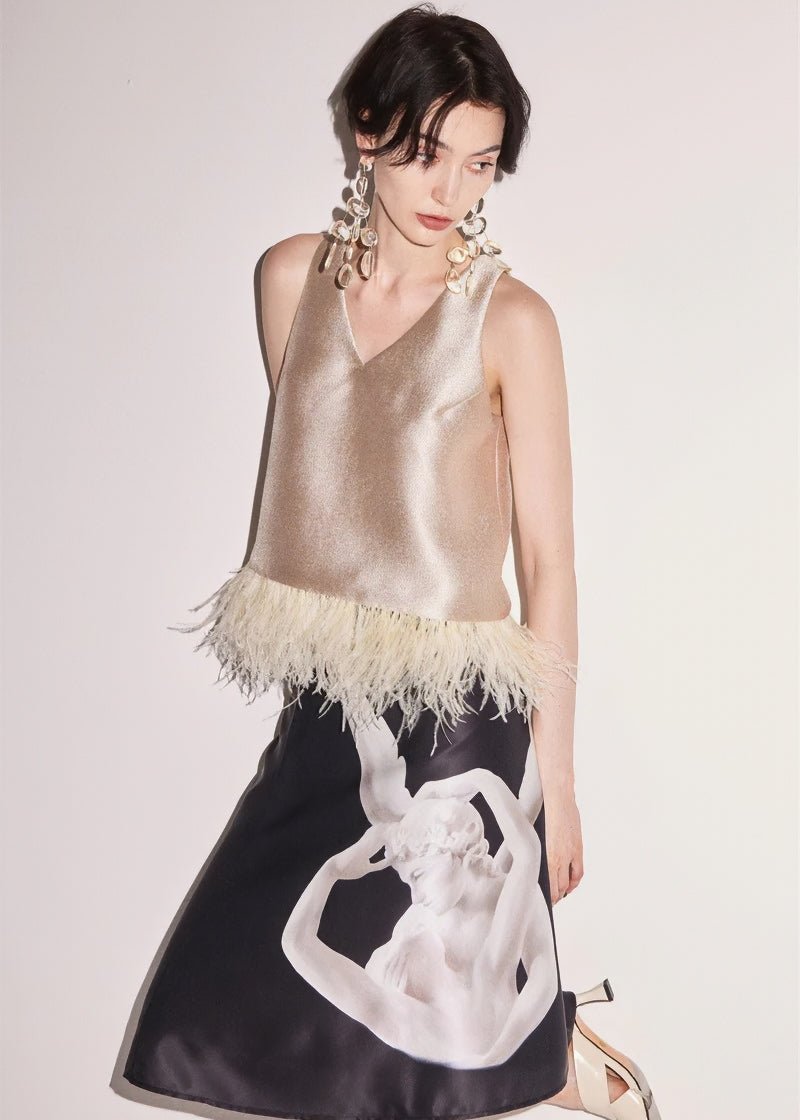 oose matte gold sleeveless tops & skirt - Vera Lumina