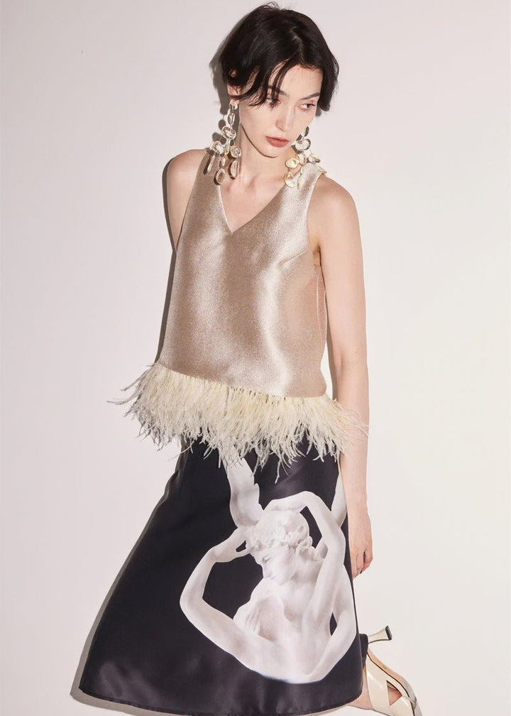 oose matte gold sleeveless tops & skirt - Vera Lumina