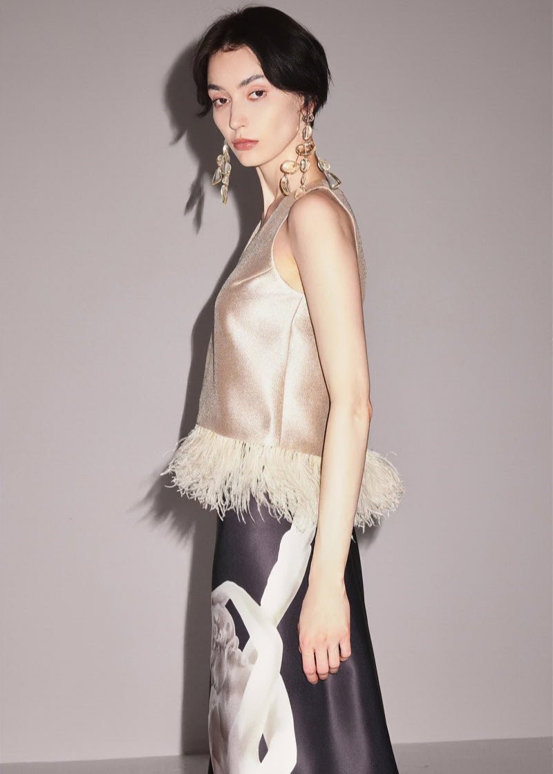 oose matte gold sleeveless tops & skirt - Vera Lumina