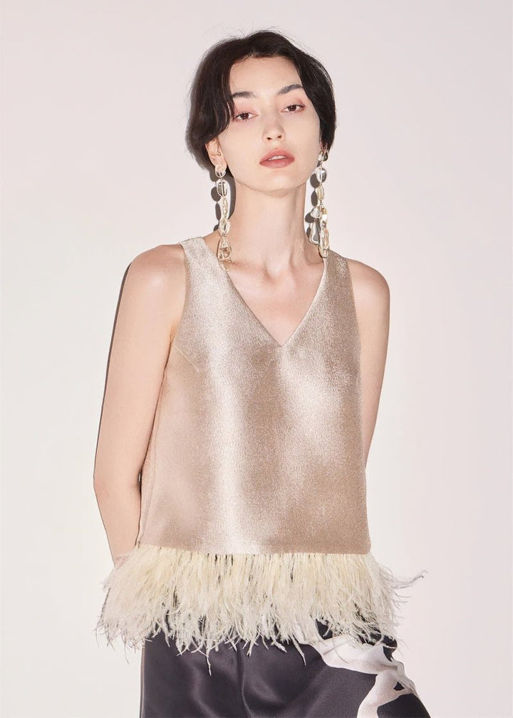 oose matte gold sleeveless tops & skirt - Vera Lumina