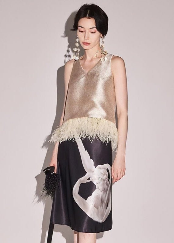oose matte gold sleeveless tops & skirt - Vera Lumina