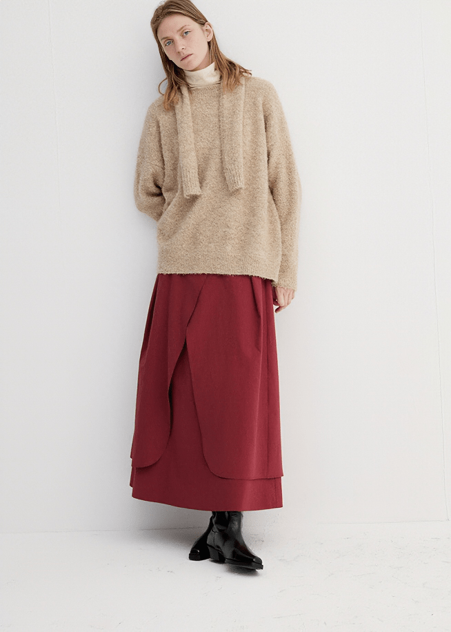 OVERSIZED KNIT CARDIGAN WITH ATTACHED SCARF - Vera Lumina