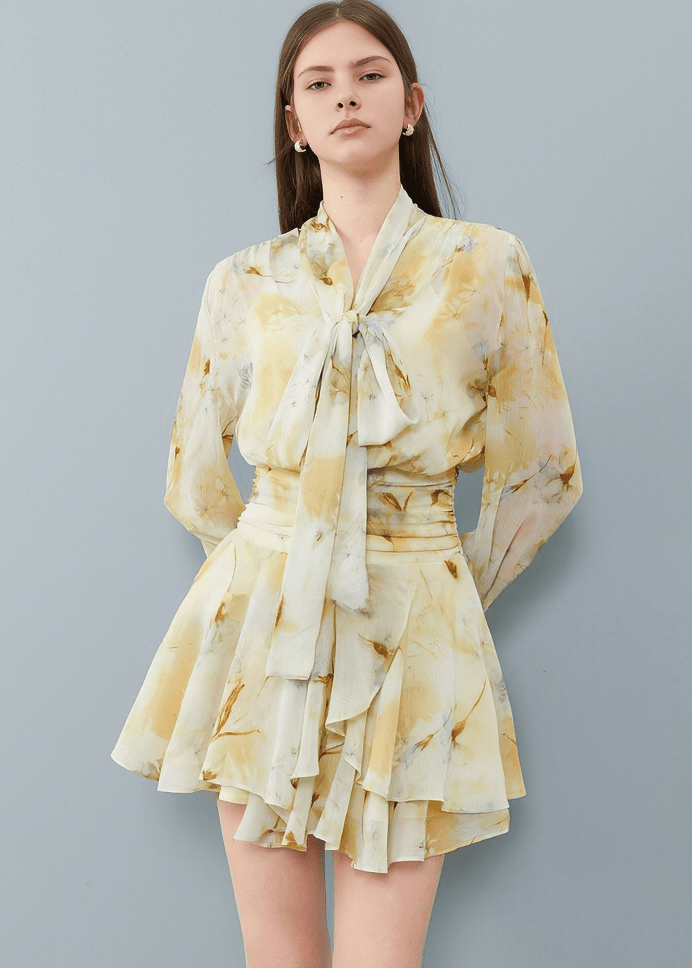 PAINTED FLORAL BOW TIER DRESS - Vera Lumina