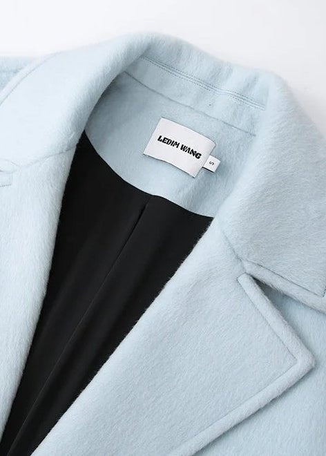 pastel blue contrasting cocoon woolen coat - Vera Lumina