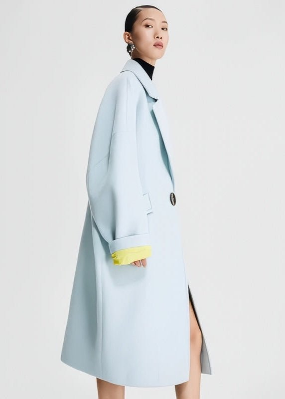pastel blue contrasting cocoon woolen coat - Vera Lumina