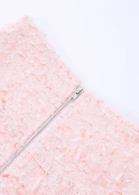 pastel pink spliced tweed short skirt - Vera Lumina