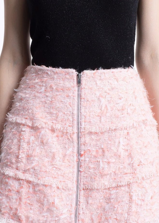 pastel pink spliced tweed short skirt - Vera Lumina