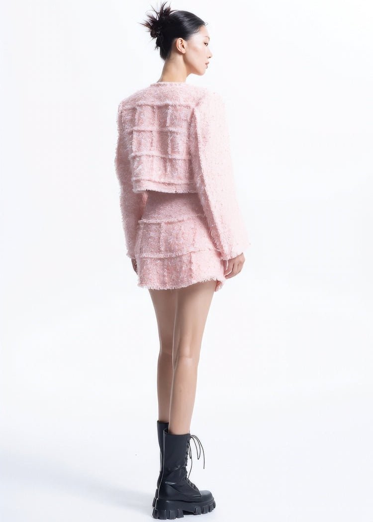 pastel pink spliced tweed short skirt - Vera Lumina