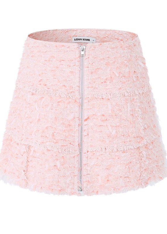 pastel pink spliced tweed short skirt - Vera Lumina