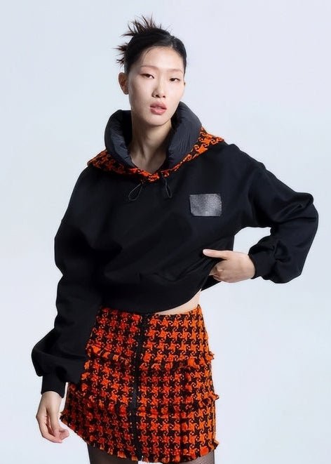 Patchwork houndstooth sweat shirt - Vera Lumina