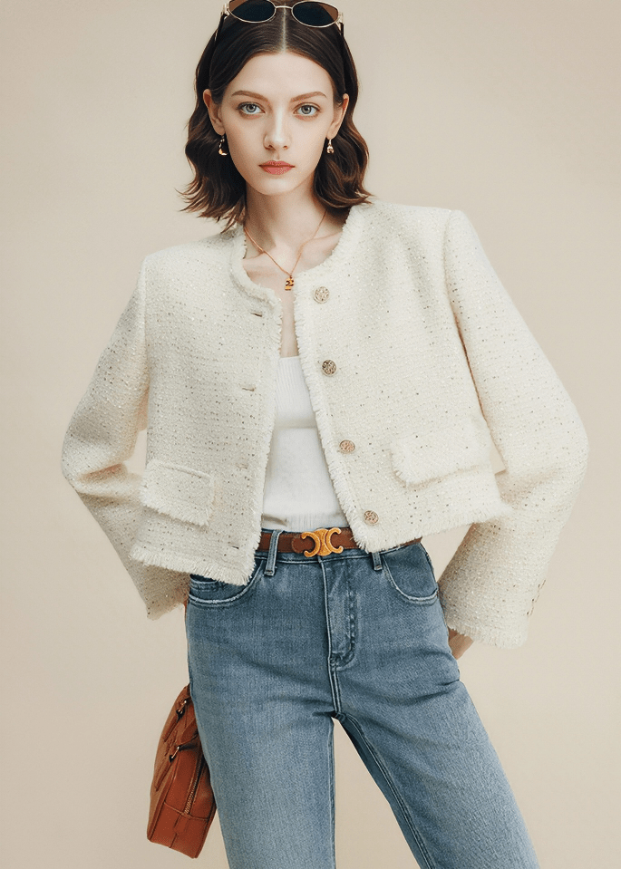 PEARL BUTTON BOUCLÉ JACKET - Vera Lumina