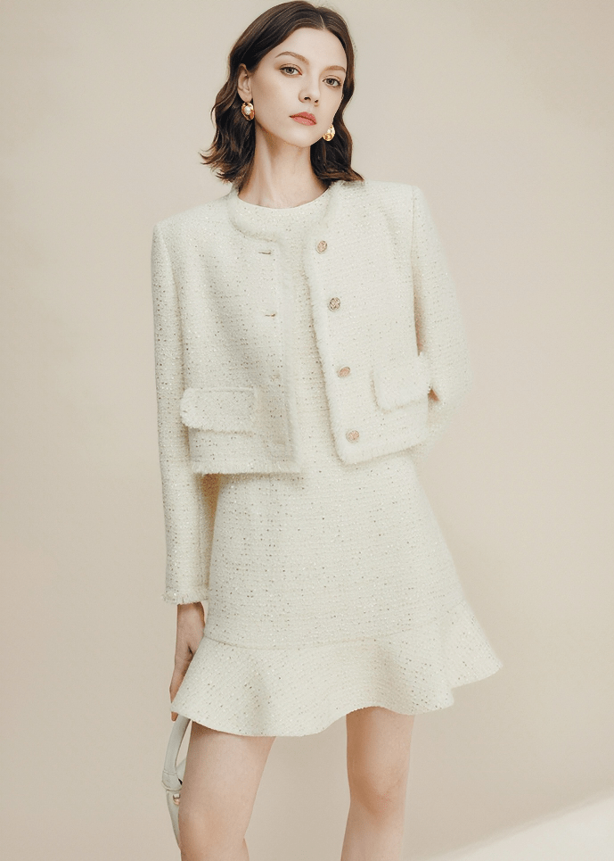 PEARL BUTTON BOUCLÉ JACKET - Vera Lumina