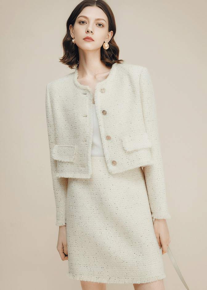 PEARL BUTTON BOUCLÉ JACKET - Vera Lumina