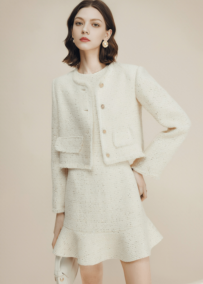 PEARL BUTTON BOUCLÉ JACKET - Vera Lumina
