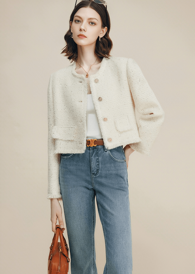 PEARL BUTTON BOUCLÉ JACKET - Vera Lumina