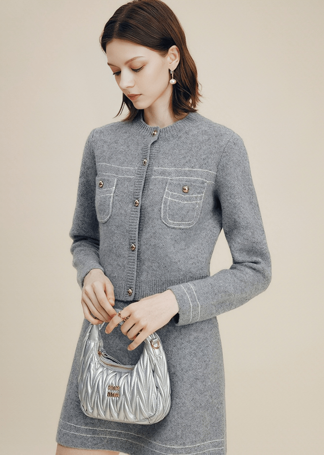 PEARL BUTTON CREW CARDIGAN - Vera Lumina