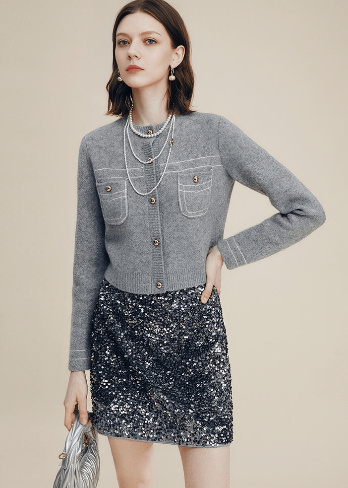 PEARL BUTTON CREW CARDIGAN - Vera Lumina