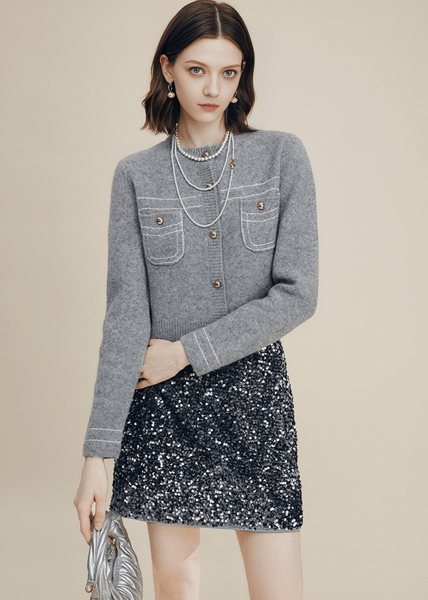 PEARL BUTTON CREW CARDIGAN - Vera Lumina