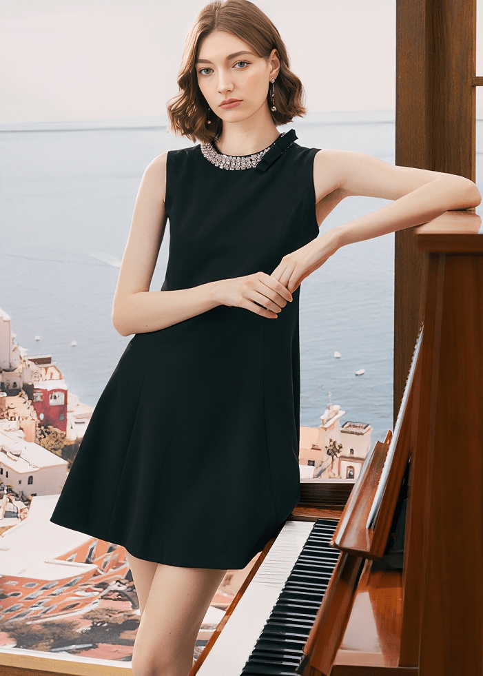 PEARL COLLAR SLEEVELESS DRESS - Vera Lumina