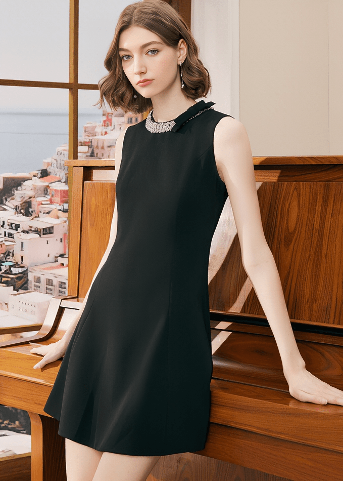 PEARL COLLAR SLEEVELESS DRESS - Vera Lumina