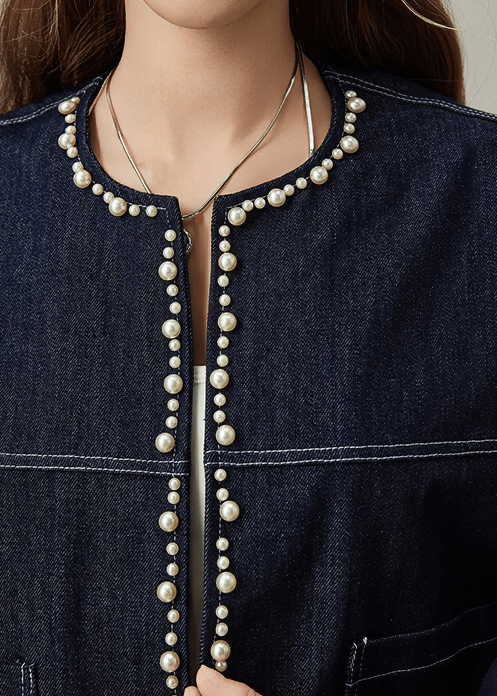 PEARL - DECORATED DENIM JACKET - Vera Lumina