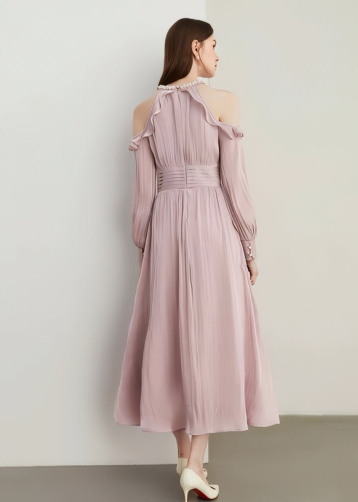 Pearl - Decorated Open Shoulder Chiffon Dress - Vera Lumina