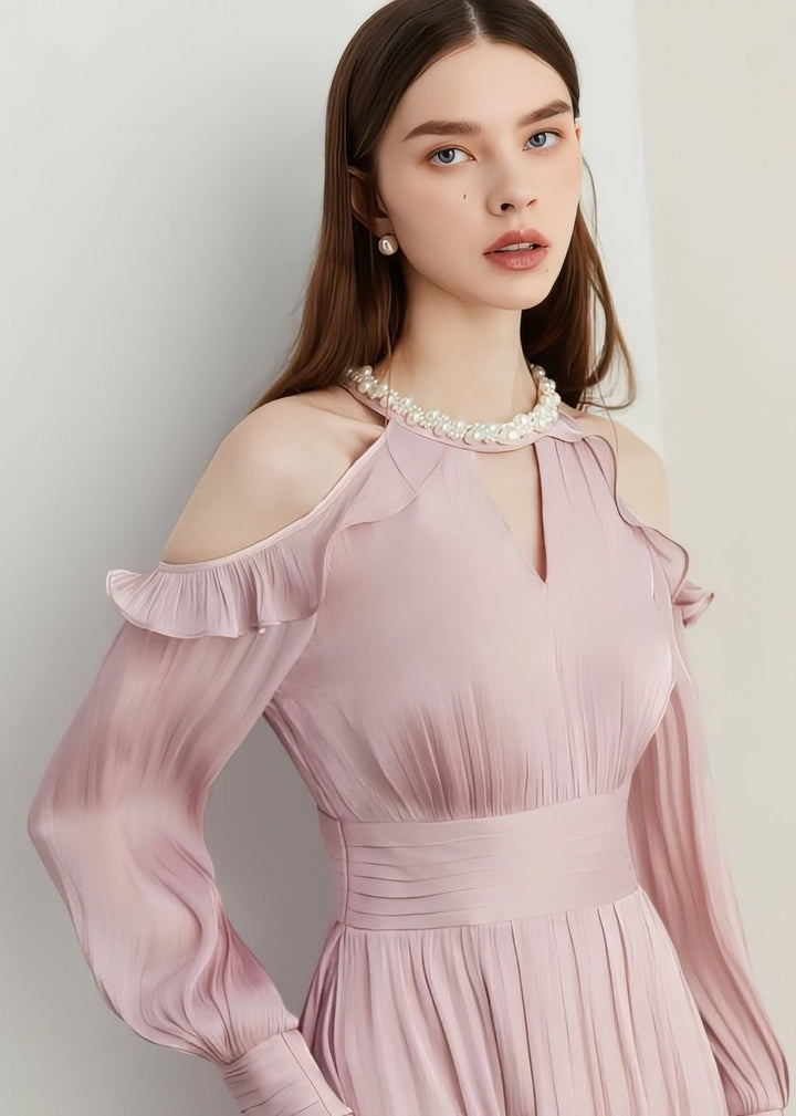 Pearl - Decorated Open Shoulder Chiffon Dress - Vera Lumina