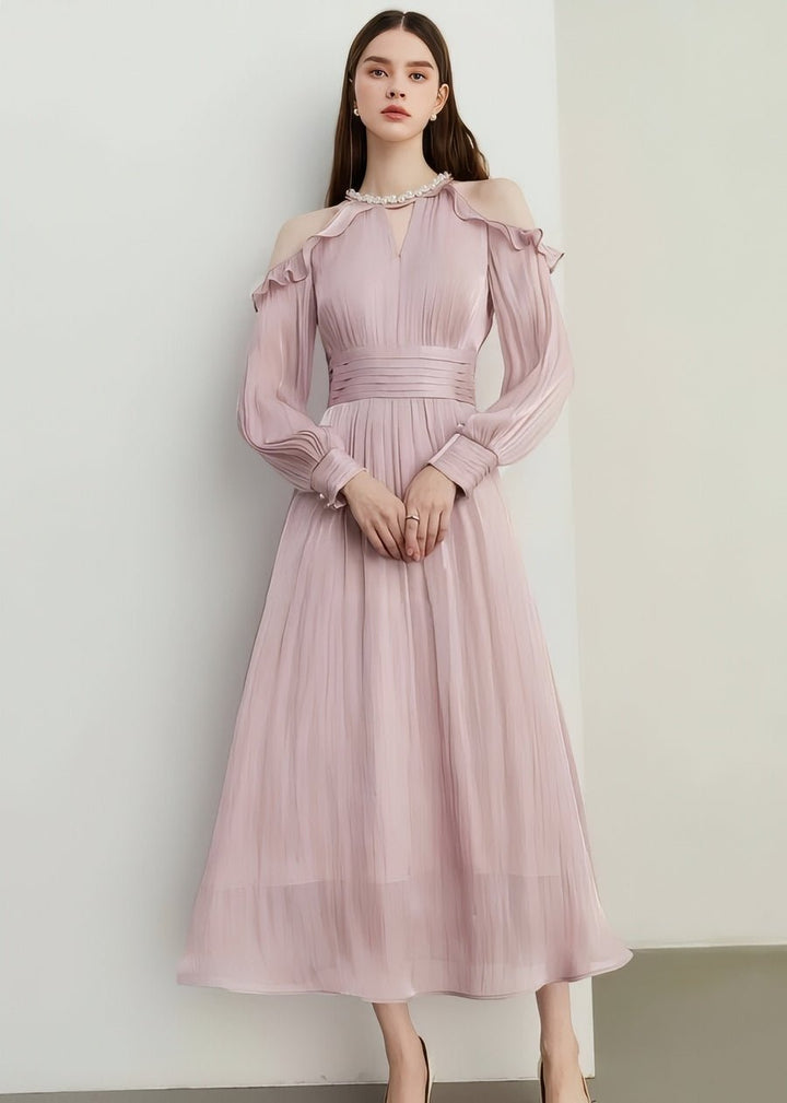 Pearl - Decorated Open Shoulder Chiffon Dress - Vera Lumina