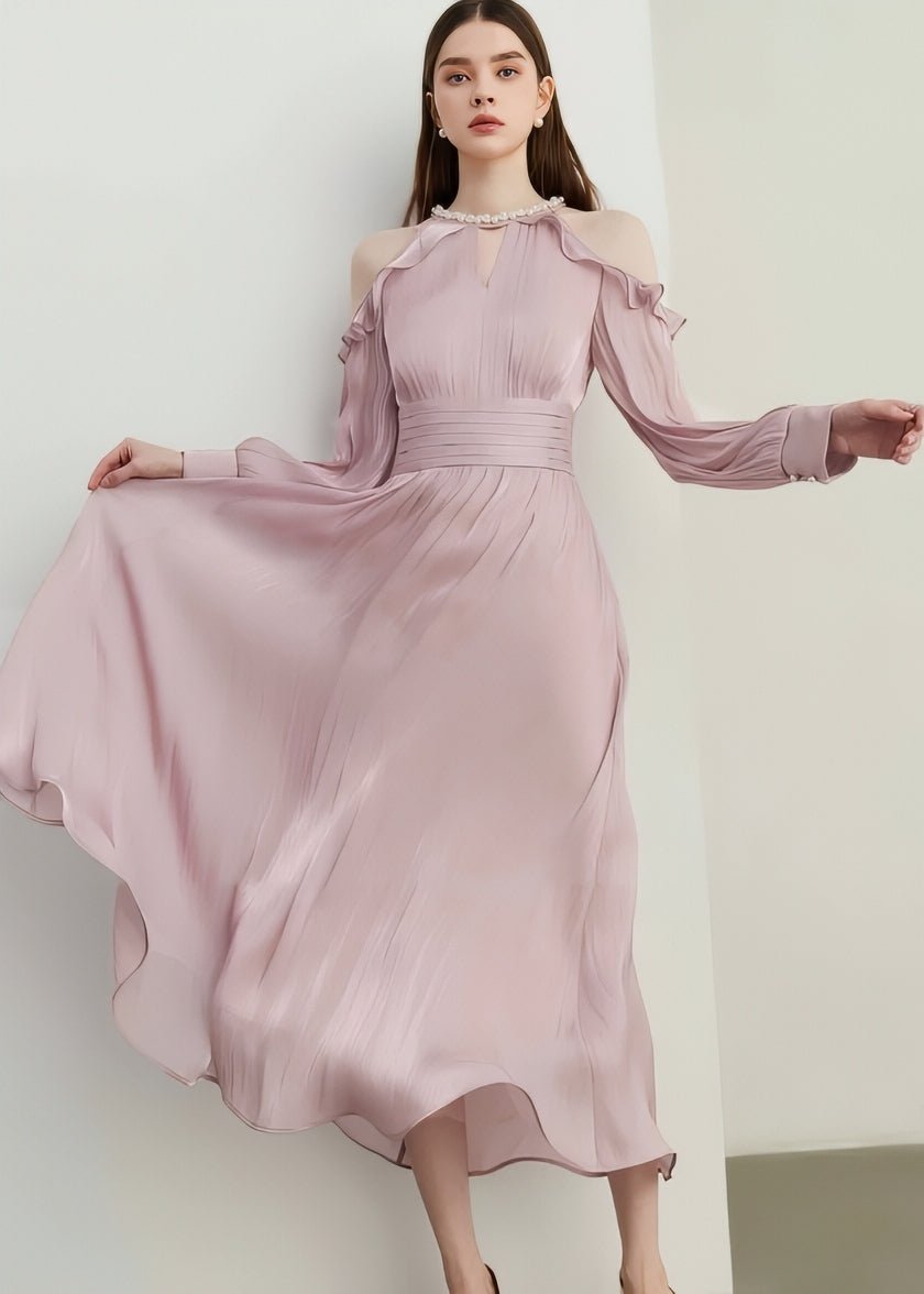 Pearl - Decorated Open Shoulder Chiffon Dress - Vera Lumina