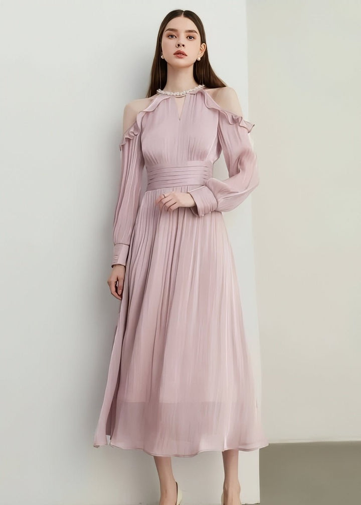 Pearl - Decorated Open Shoulder Chiffon Dress - Vera Lumina